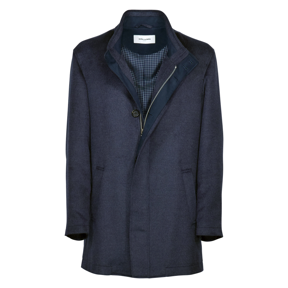 【25403MEM】シルクウールスタンドカラーハーフコート